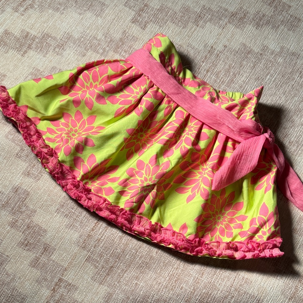 Trish Scully Pink and Green Floral Kids Skirt size 2T